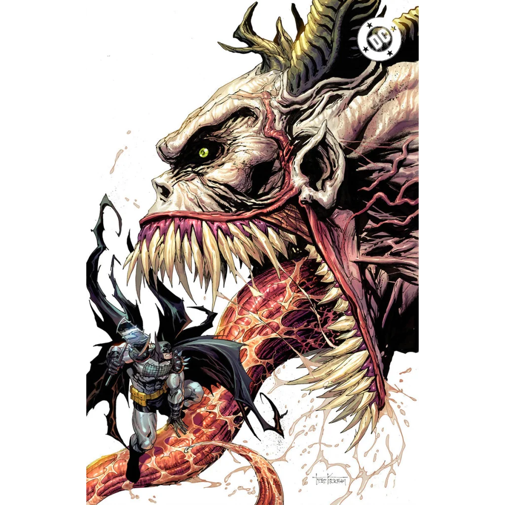 Batman in armored suit vs grotesque creature, Tyler Kirkham exclusive variant