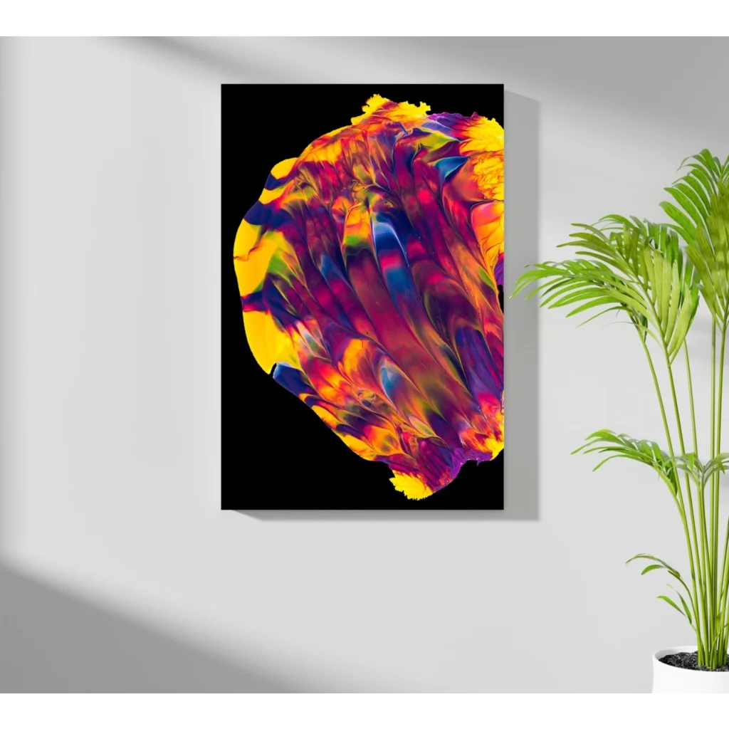 Vibrant cosmic swirl insigne aluminum print in yellow, purple, blue