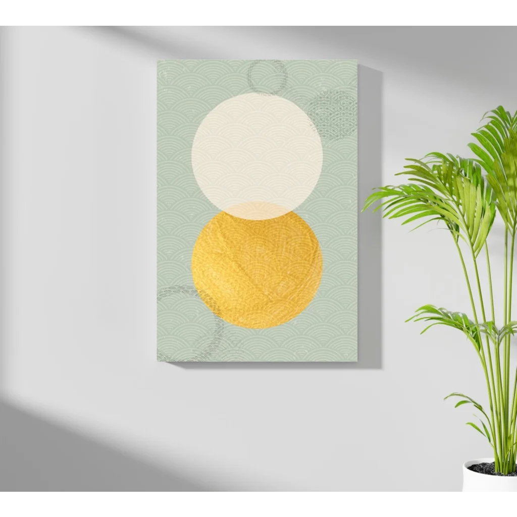 Stunning gold and cream circles insigne aluminum print on sage green background