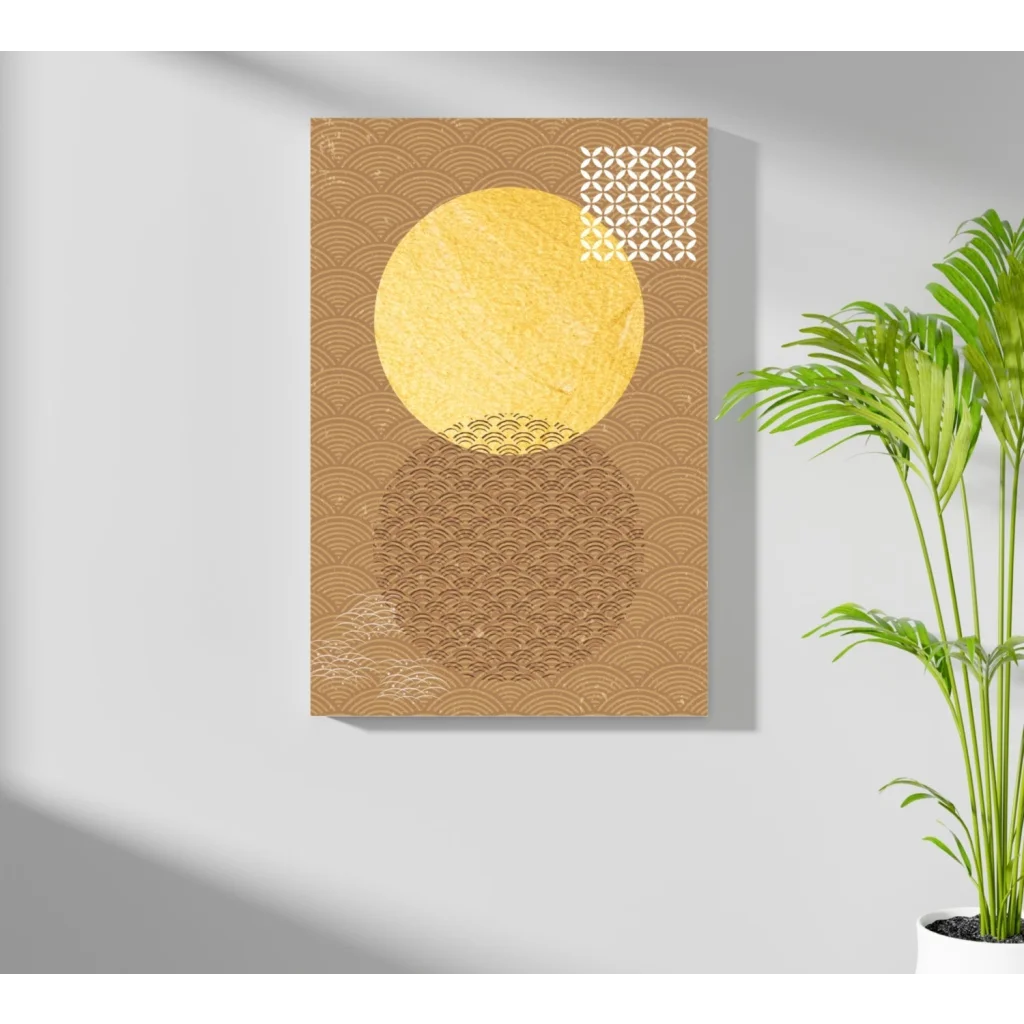 Insigne aluminum prints: gold circle on brown waves with white square