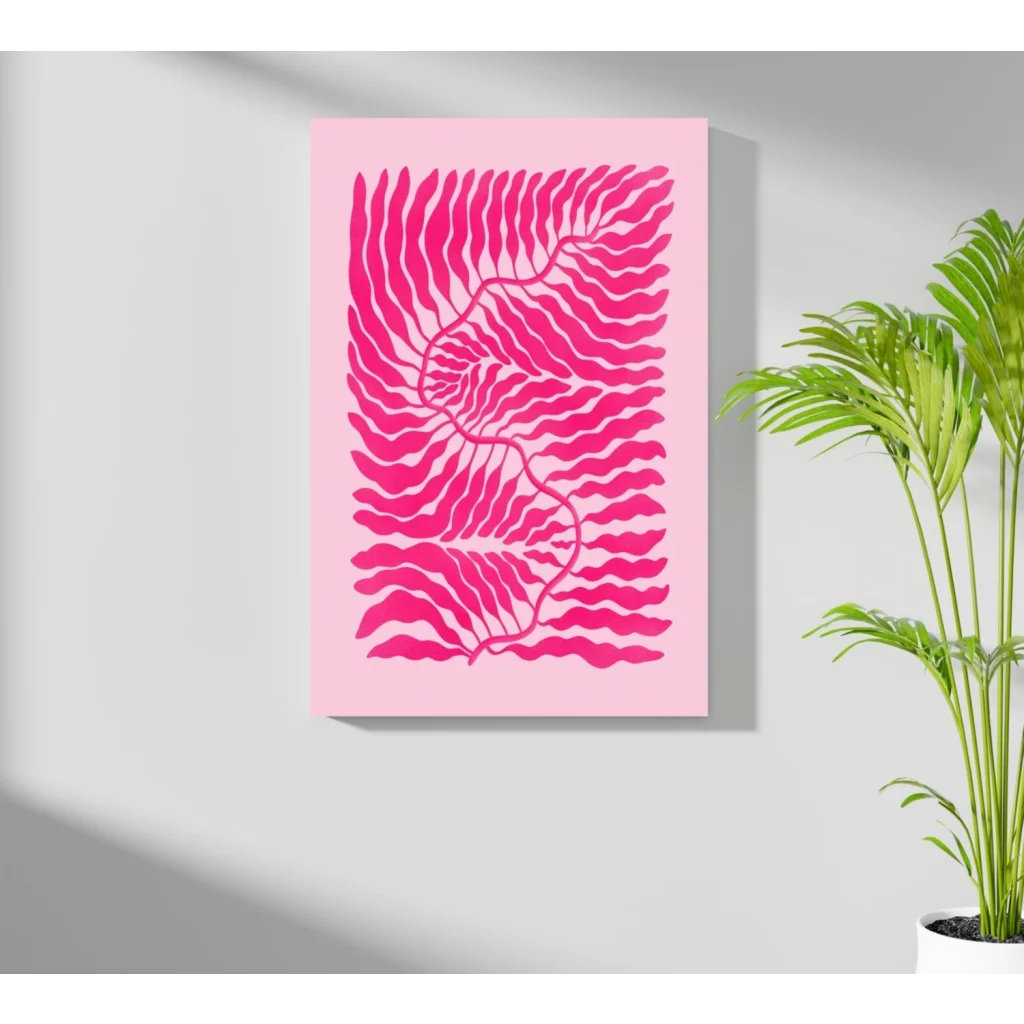 Vibrant pink abstract wavy lines on pastel background, Bold Pink Zebra Insigne aluminum print