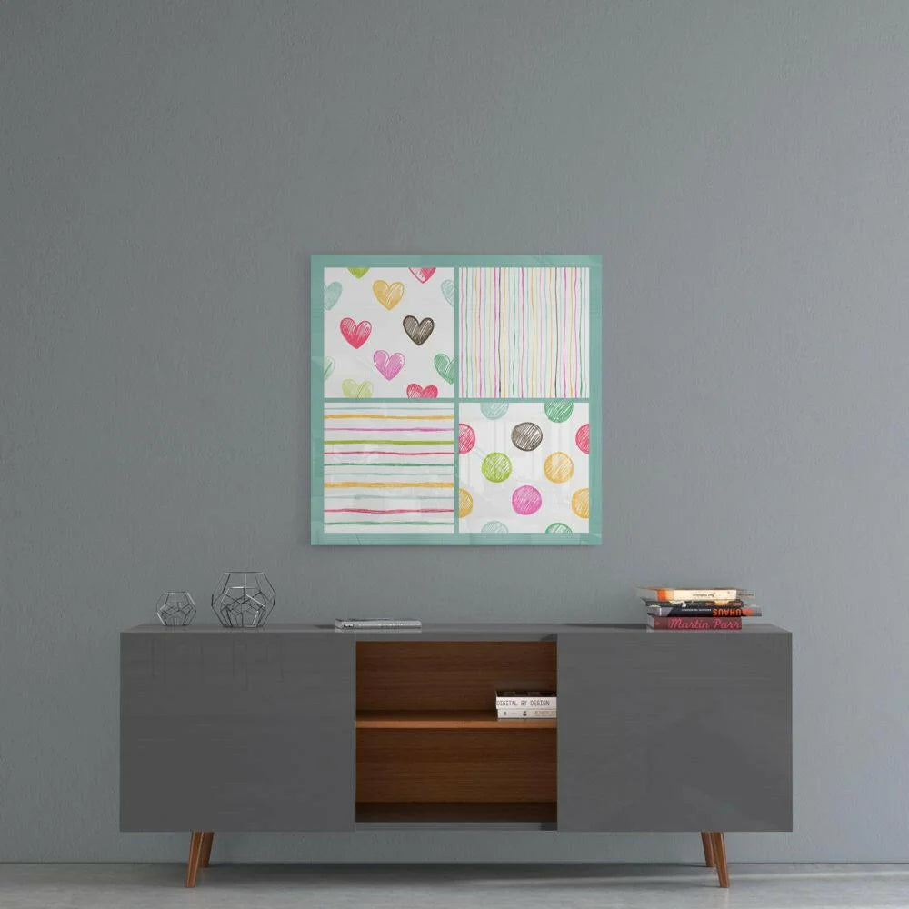 Playful Hearts Glass Wall Art Panel in Pastel Colors | Contemporary Home Wall Art | vintageantiquesgifts.com