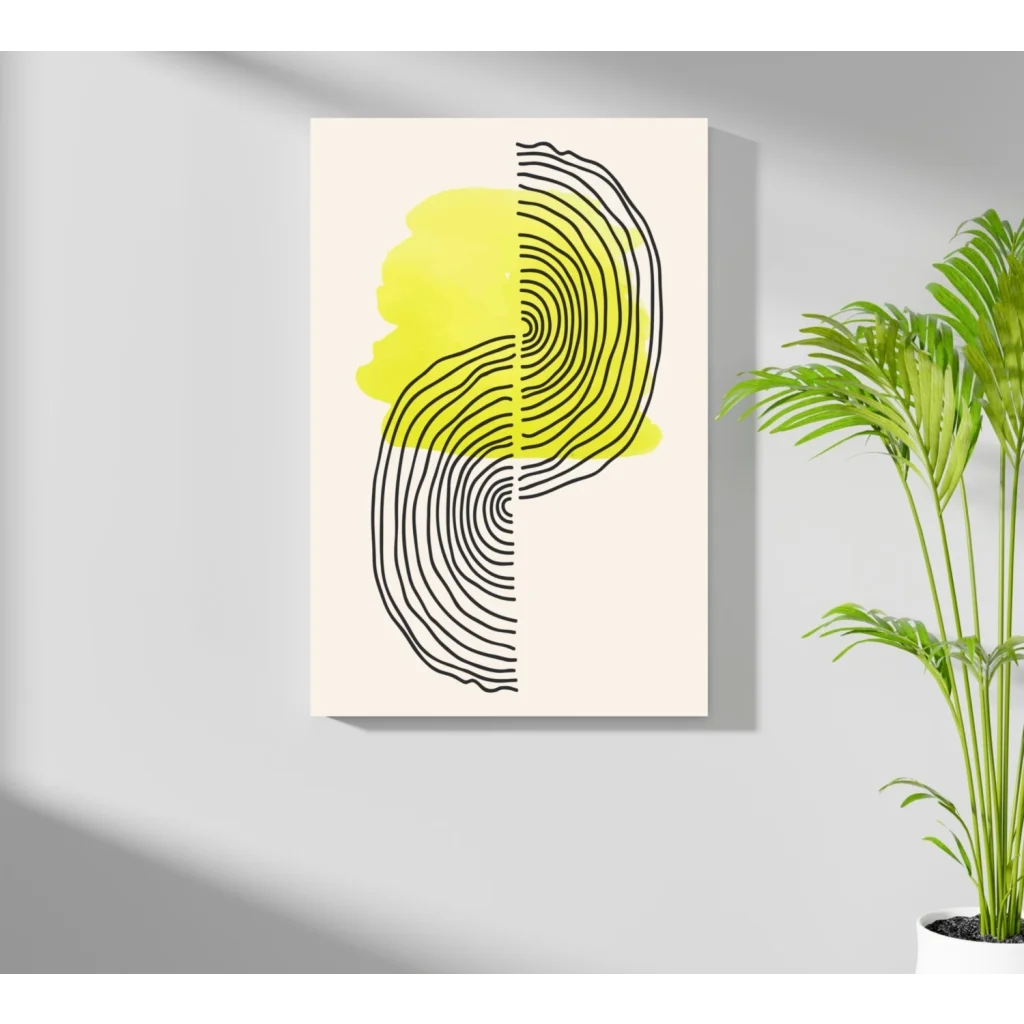 Bold concentric lines insigne aluminum print with yellow splash