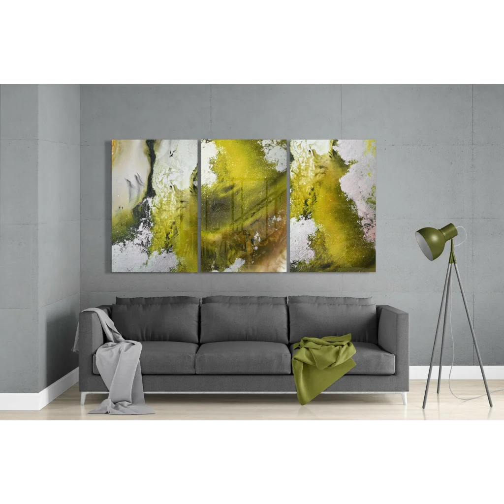 Vibrant Yellow Abstract Glass Wall Art Triptych Set | Modern Wall Art Decor | vintageantiquesgifts.com