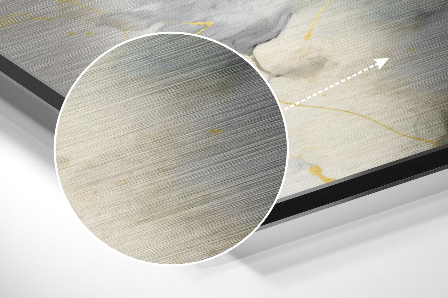 Gray and Gold Marble Ink Flow Brushed Aluminum Dibond Wall Art