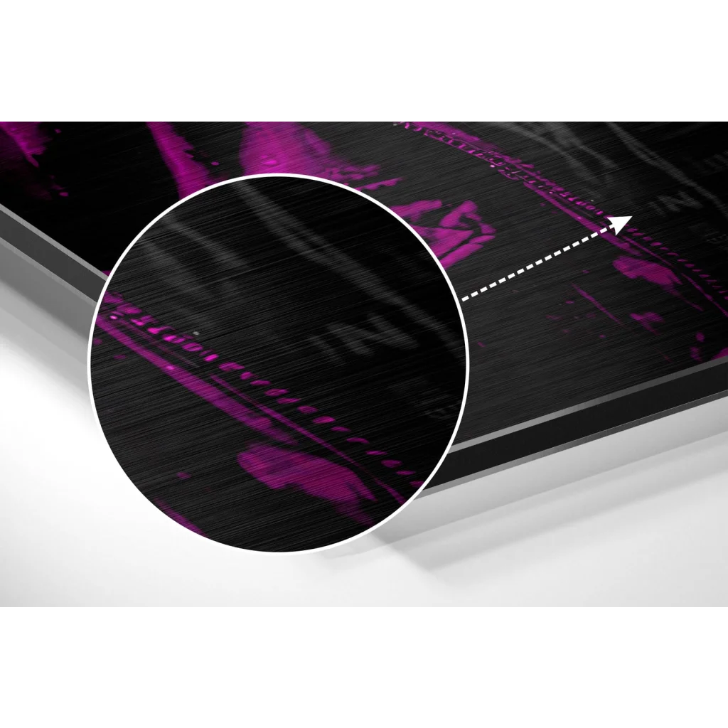 Vibrant magenta gorilla art on brushed aluminium dibond panel