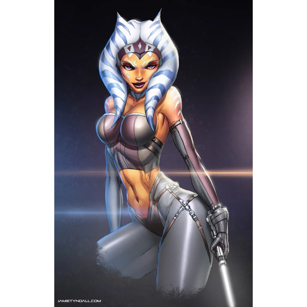 Ahsoka Tano in sleek armor on brushed aluminum print