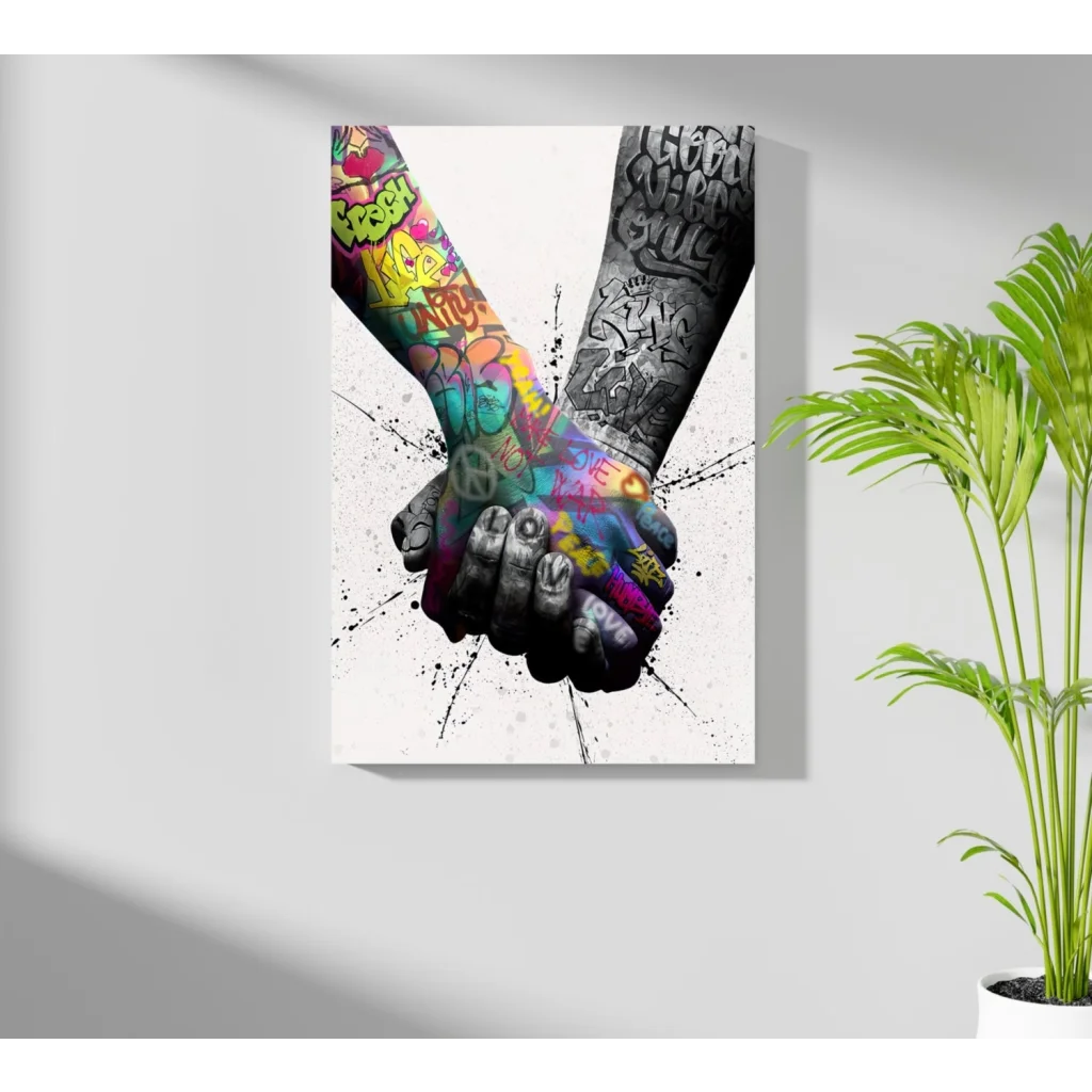 Vibrant graffiti hands unity on insigne aluminum prints