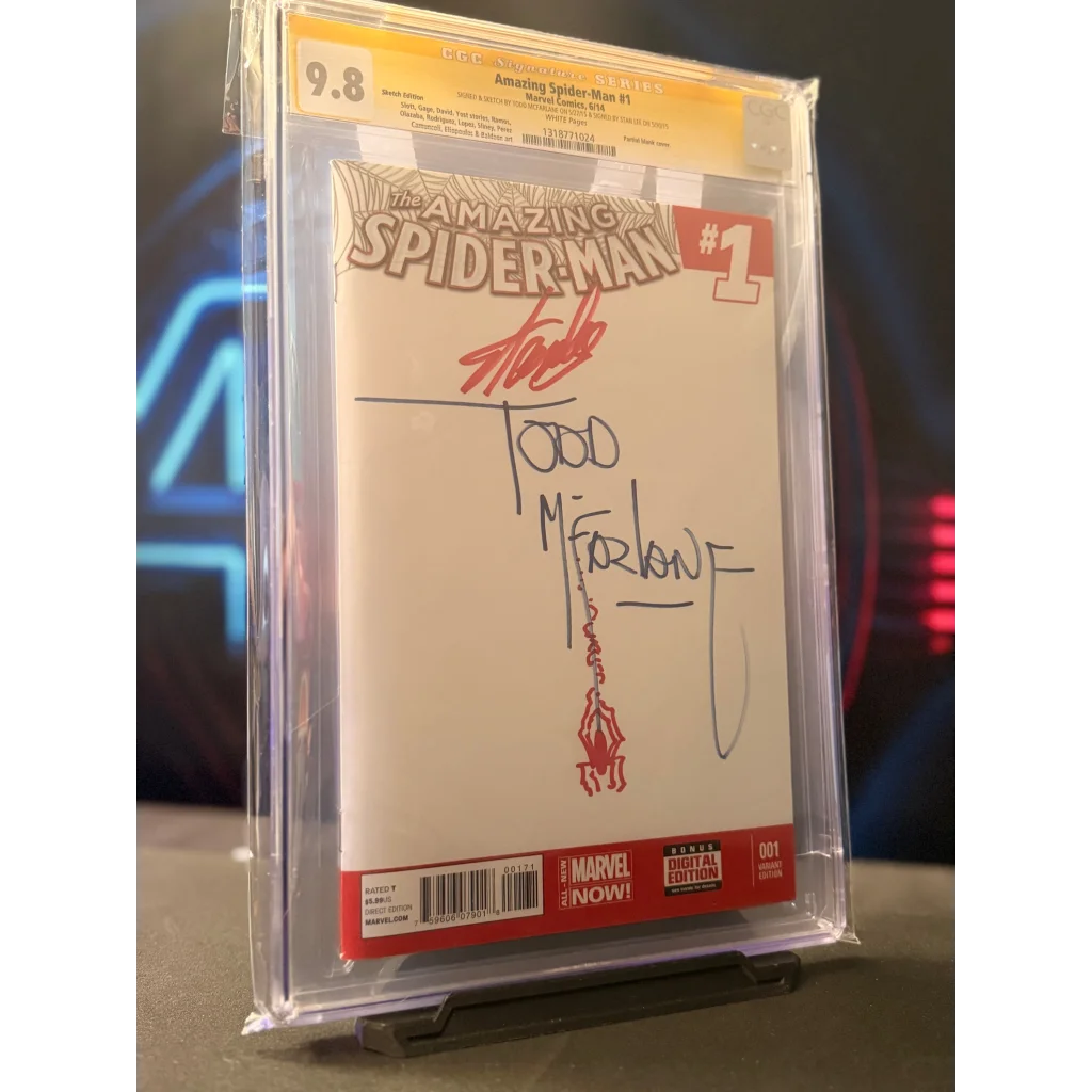 Amazing Spider-Man #1 blank variant comic signed by Stan Lee and McFarlane graded 9.8 in clear protective case