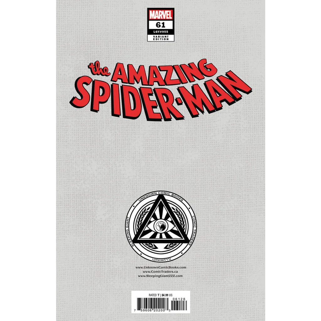 Back cover of Amazing Spider Man Ejikure Exclusive Virgin Variant Comic Book showcasing comics ejikure