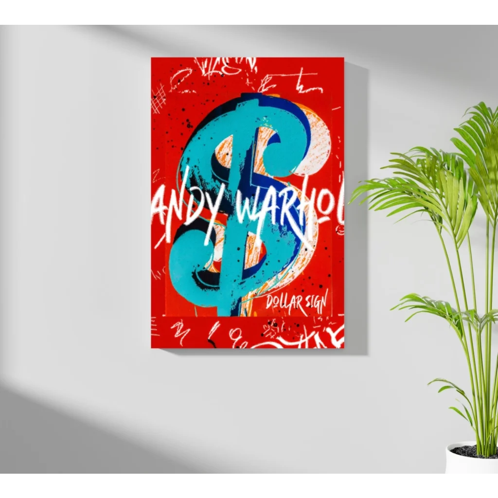 Vibrant Warhol dollar sign insigne aluminum print in pop art style