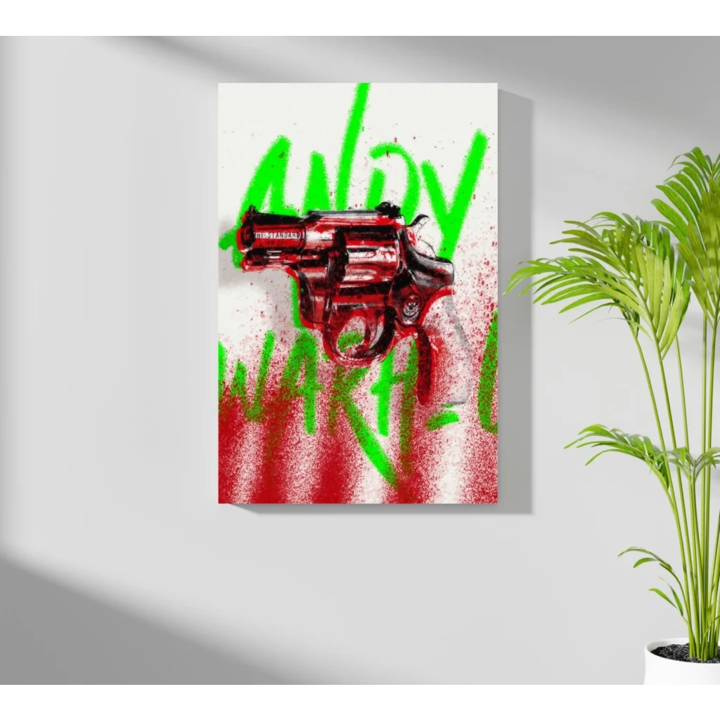 Red revolver graffiti artwork on Insigne Aluminum Prints