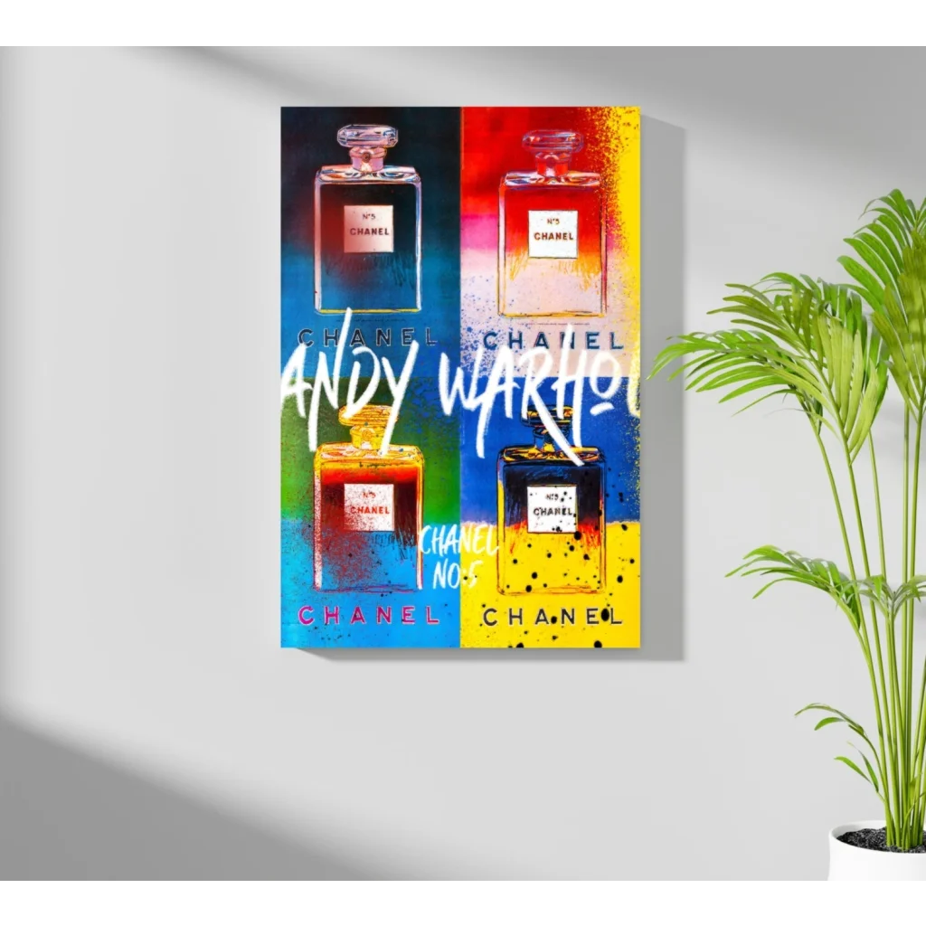 Vibrant Warhol-style pop art of Chanel No.5 bottles on Insigne aluminum prints