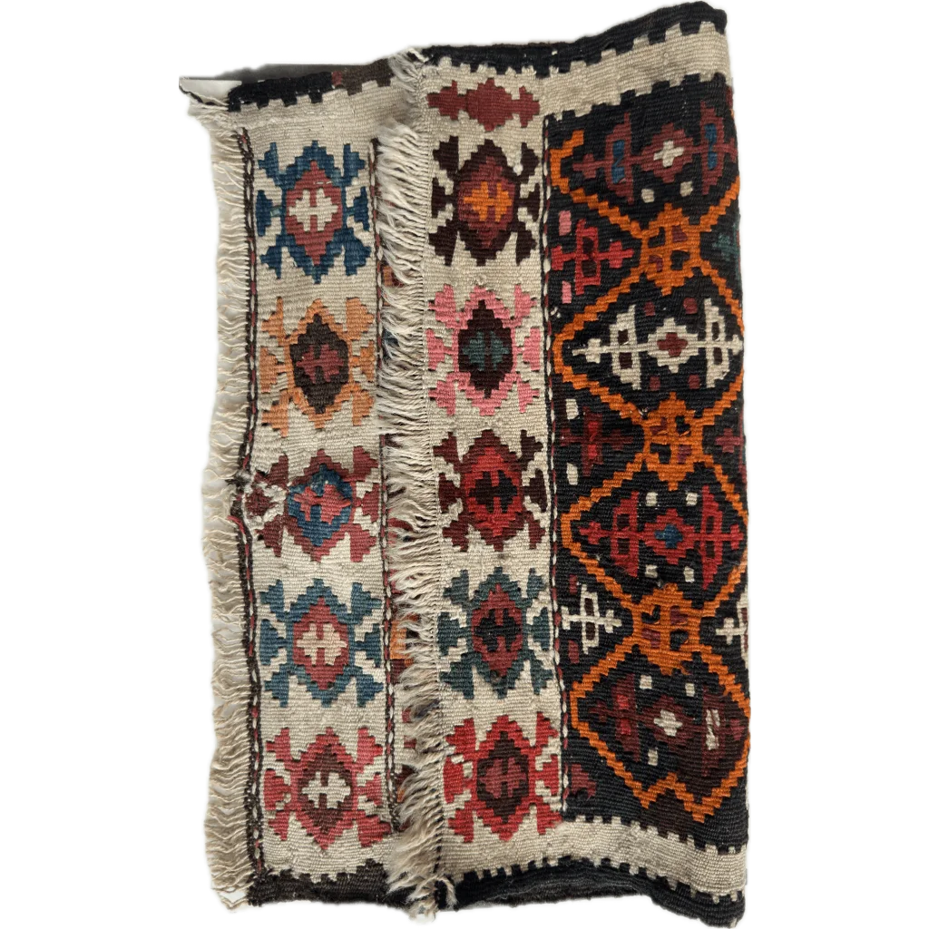 Antique tribal Shahsavan Caucasian natural wool pile kilim rug with vibrant geometric patterns