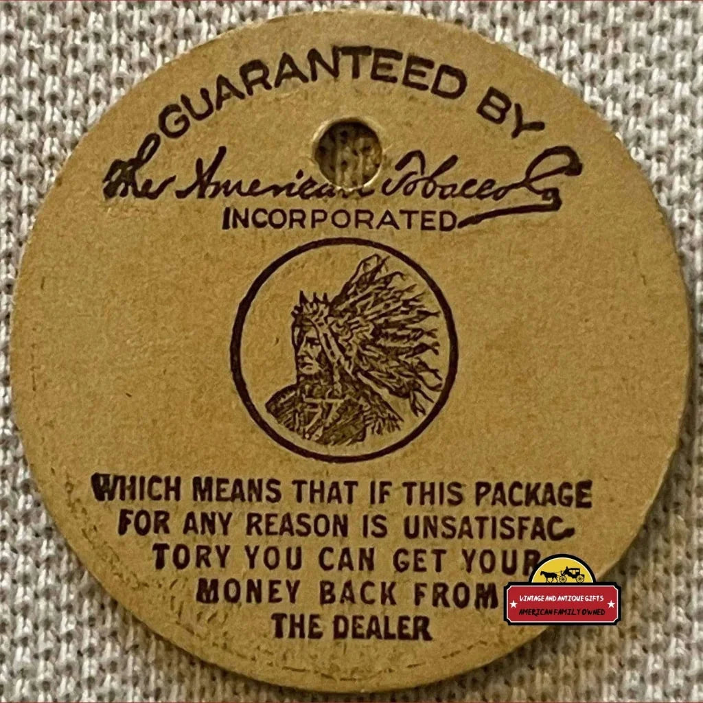 Circular gold-colored guarantee seal from The American Tobacco Co. on Rare Bull Durham Tobacco Plug