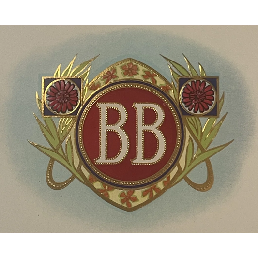 Antique Vintage 1900s 🚬 BB Gold Embossed Cigar Label Detroit MI Historic Decor! Advertisements Tobacco and Labels