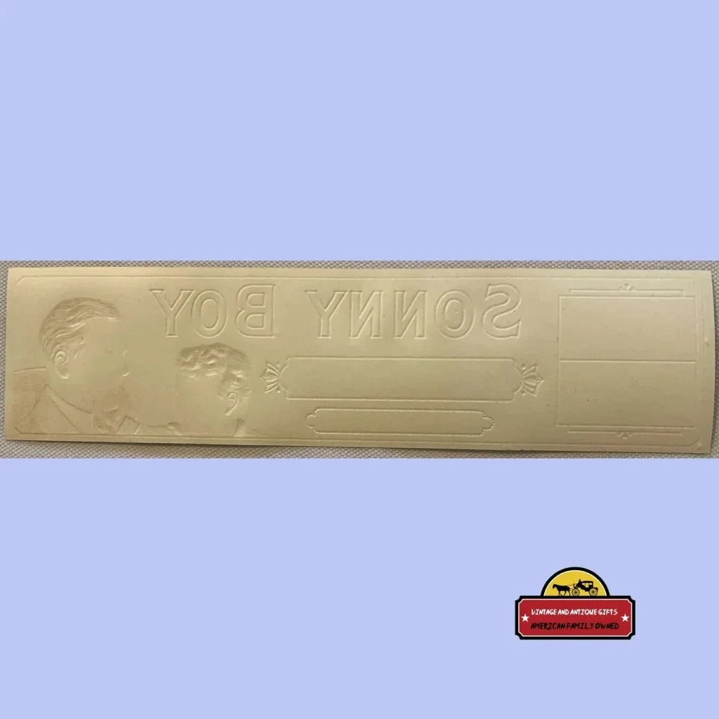 Rubber stamp with reversed text on Rare Sonny Boy Embossed Cigar Label Antique Vintage Collectible