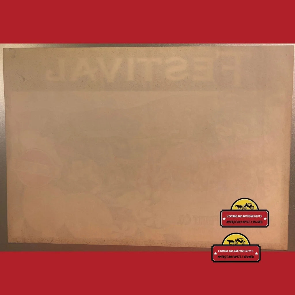 Blank canvas with two stickers, showcasing a Rare 1930s festival crate label design