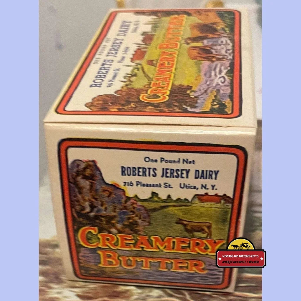 Colorful vintage butter box from Roberts Jersey Dairy, perfect for antique gifts