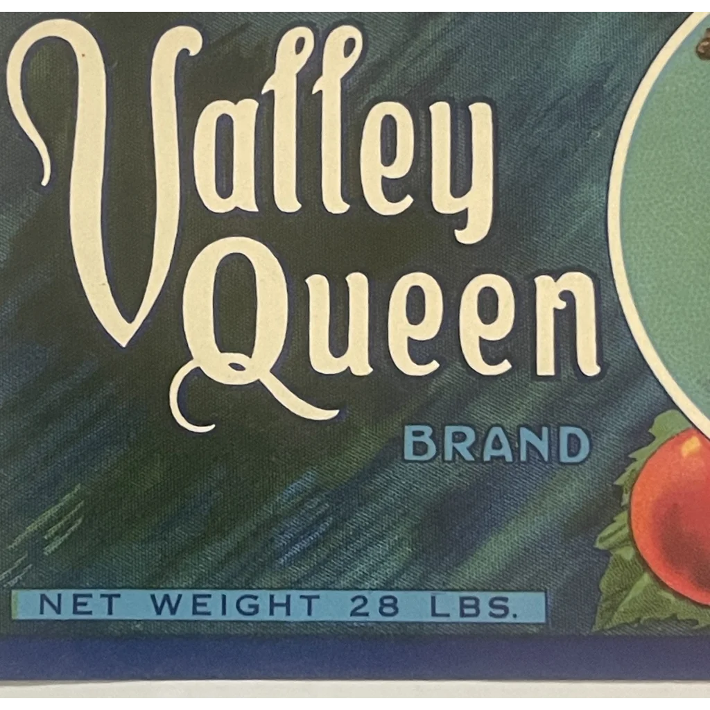 Antique vintage Valley Queen crate label showcasing classic produce design from the 1930s