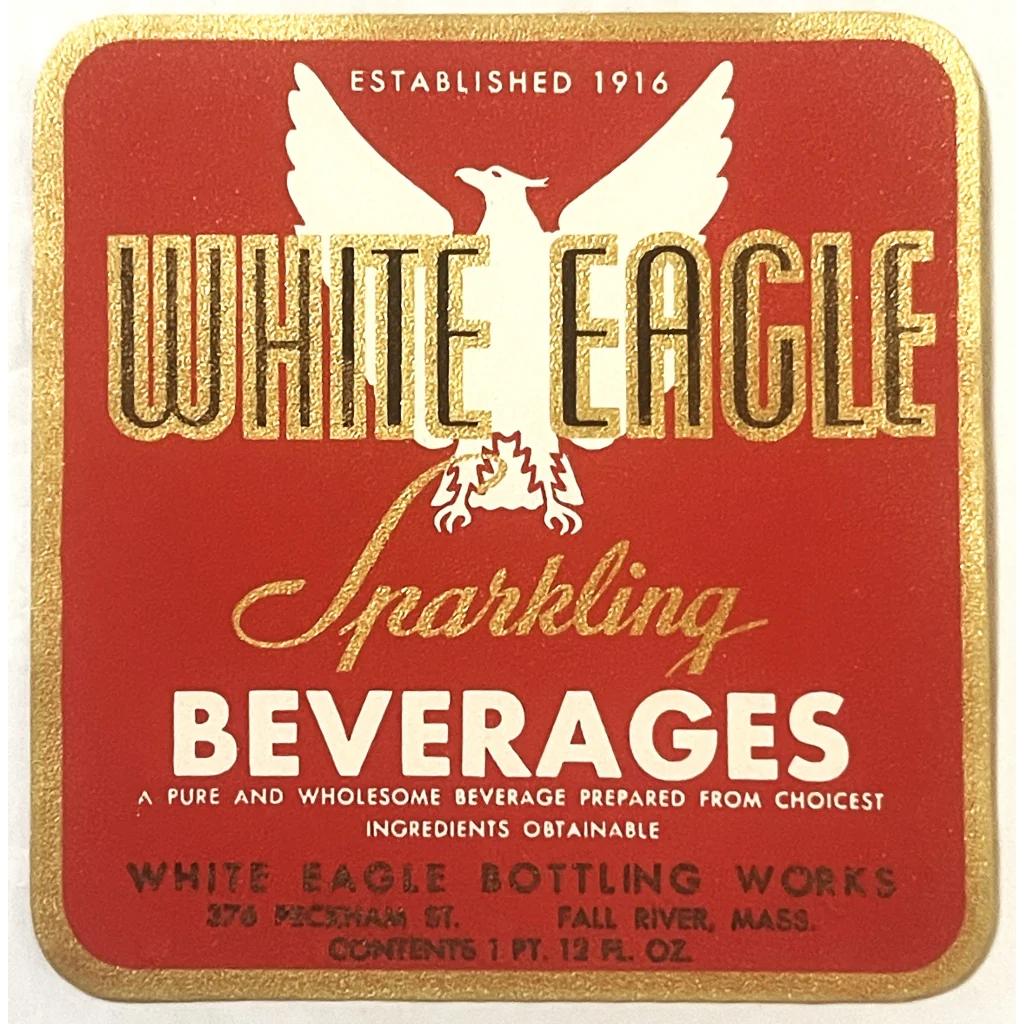 Antique Vintage 1930s White Eagle Gold Embossed Beverage Label Fall River MA Advertisements and Gifts Home page Rare