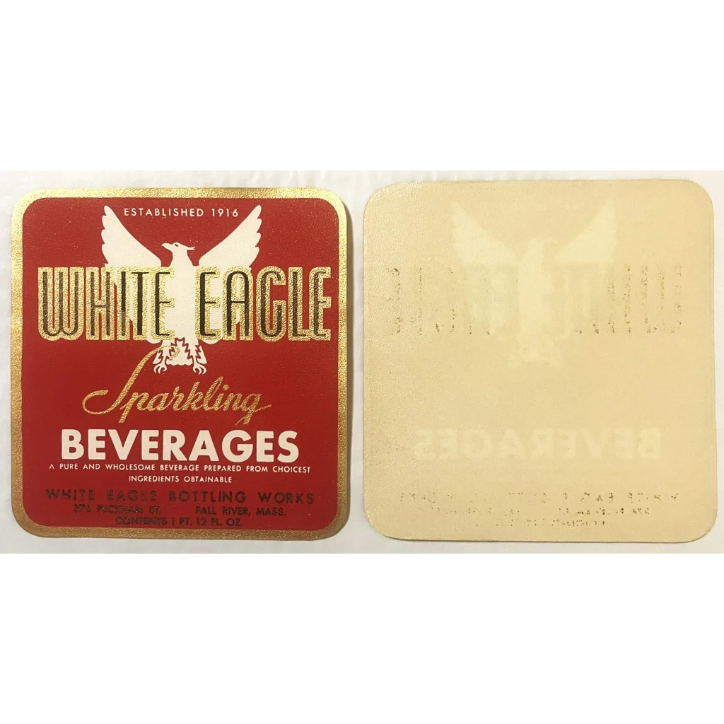 Antique Vintage 1930s White Eagle Gold Embossed Beverage Label Fall River MA Advertisements and Gifts Home page Rare