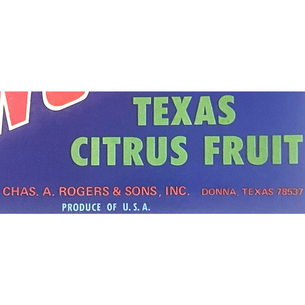 Vintage Sweetex Crate Label for Texas citrus by Chas. A. Rogers & Sons, Inc