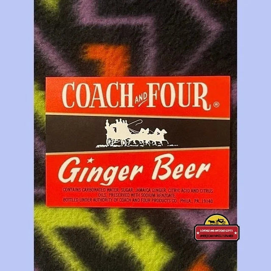 Antique Vintage 1960s Coach And Four Ginger Beer Soda Beverage Label Philadelphia Pa Advertisements and Labels Rare