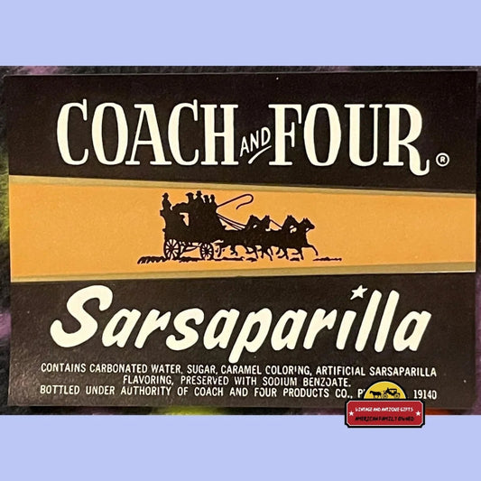 Antique Vintage 1960s Coach And Four Sarsaparilla Soda Beverage Label Philadelphia PA Advertisements and Labels
