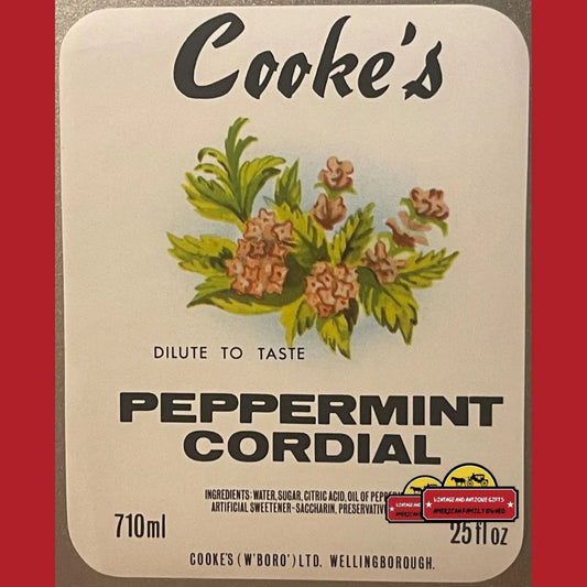 Antique Vintage Cooke’s Peppermint Cordial Label Wellingborough England 1940s Advertisements and Soda Labels Rare