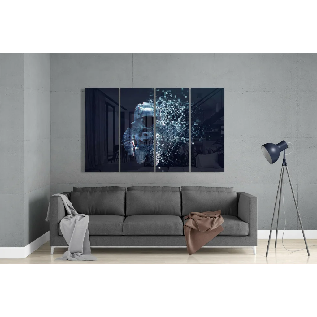 Pixelated Astronaut Glass Wall Art Multi Panel Set | Modern Wall Art Decor | vintageantiquesgifts.com