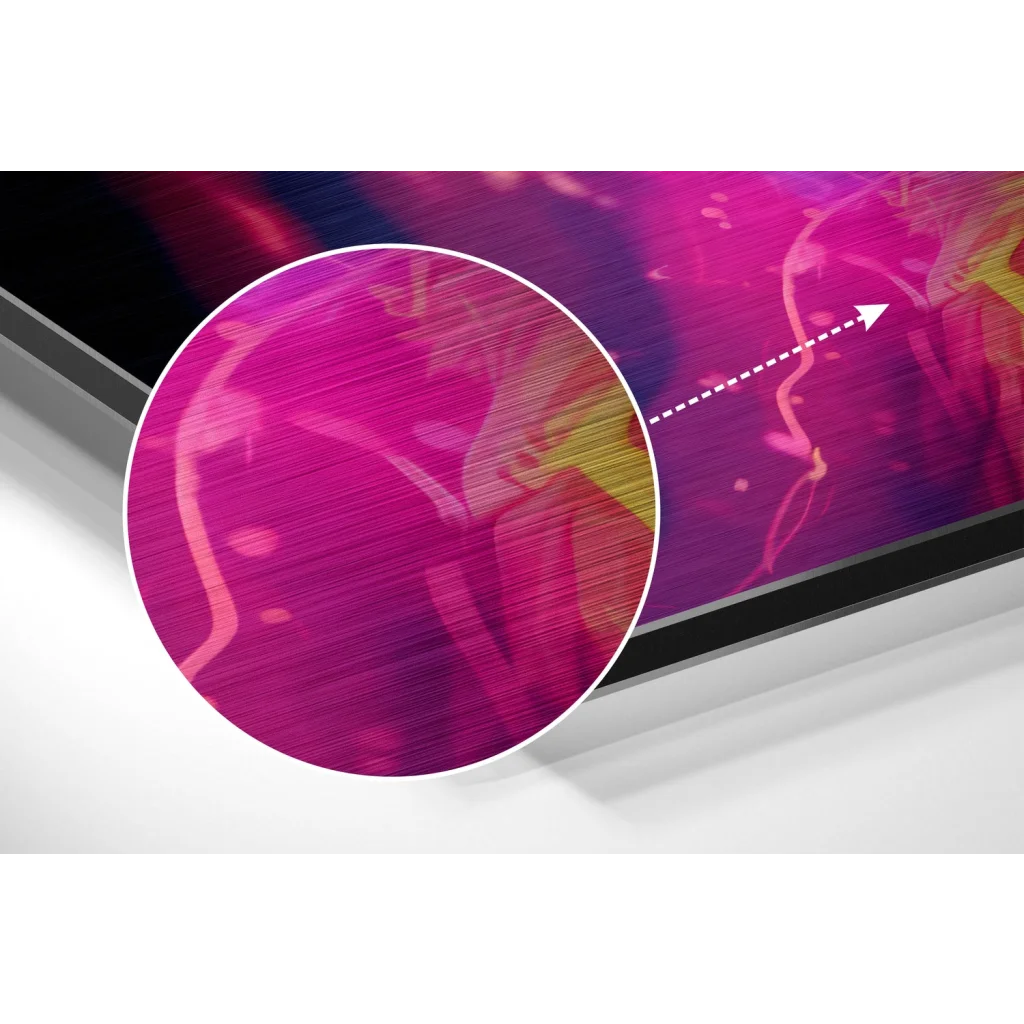 Vibrant pink purple abstract on brushed aluminium dibond art print