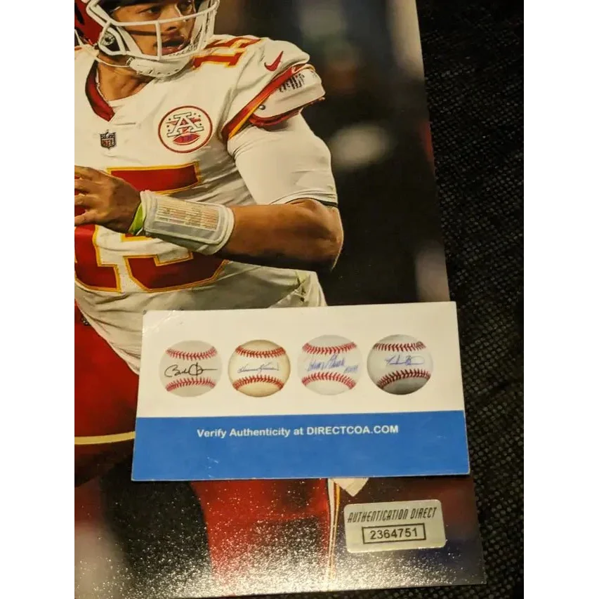 Patrick Mahomes photo with baseball autographs and authentication stickers on charles barkley autographed 8x10 photo