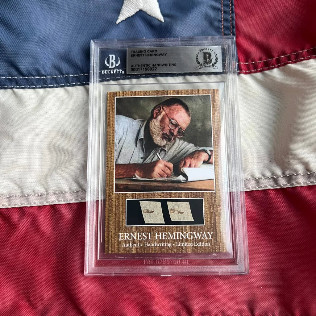 Authentic Ernest Hemingway handwriting graded card in Beckett slab