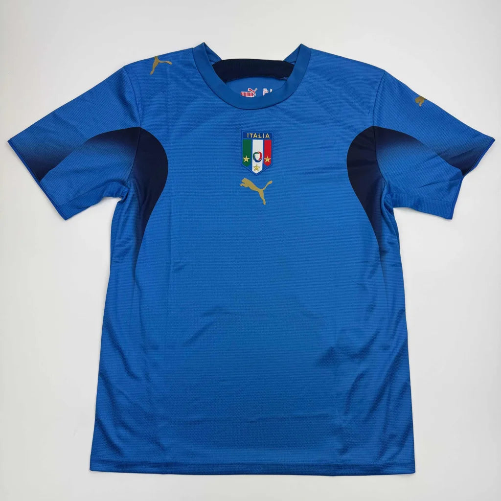 Blue Italy soccer jersey with gold Puma logo from Authentic Pirlo 21 signed jersey