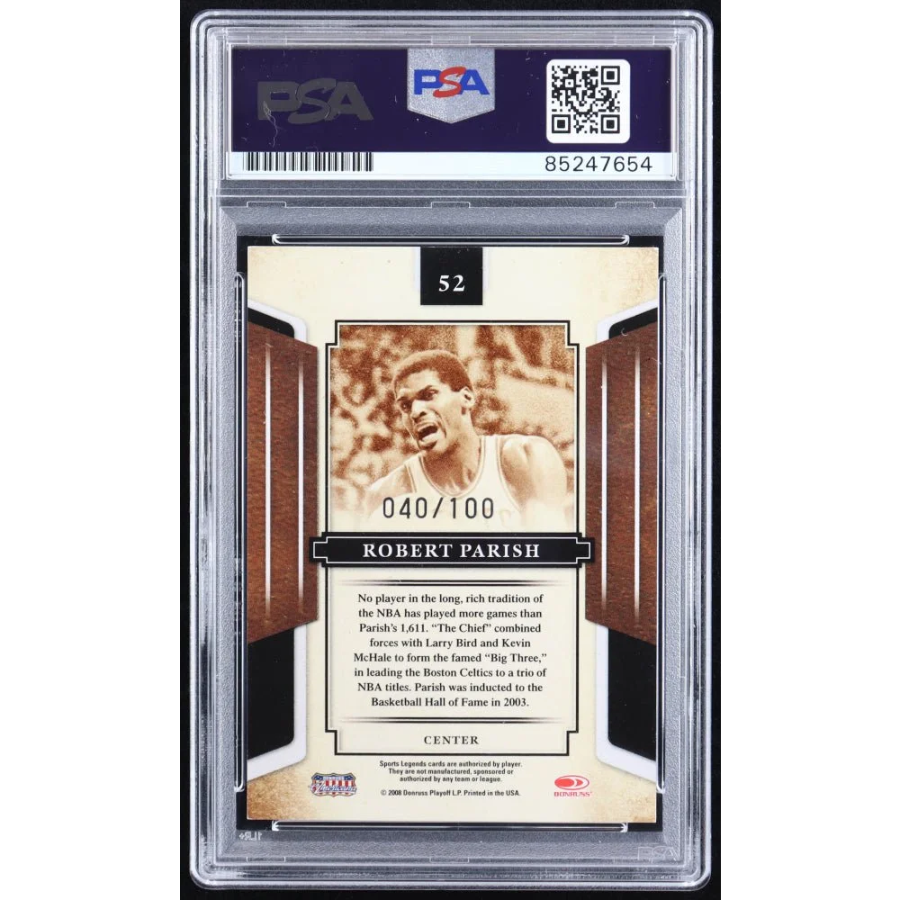 Graded Robert Parish basketball trading card from Authentic Robert Parish Signed Basketball Card PSA Certified HOF