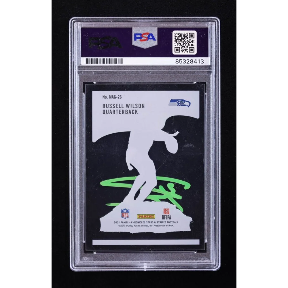 Authentic Russell Wilson signed graded football trading card for collectors