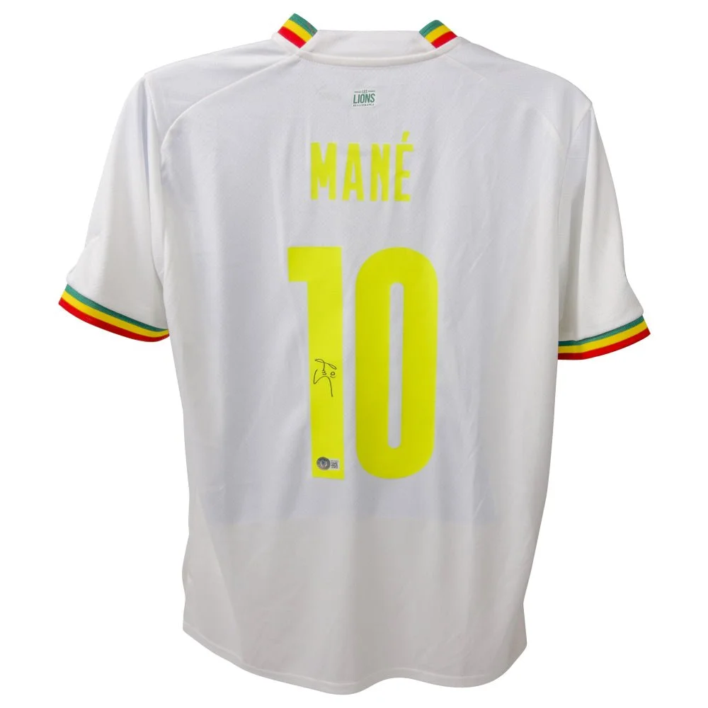 White Sadio Mane signed Senegal jersey with yellow 10 and colorful trim