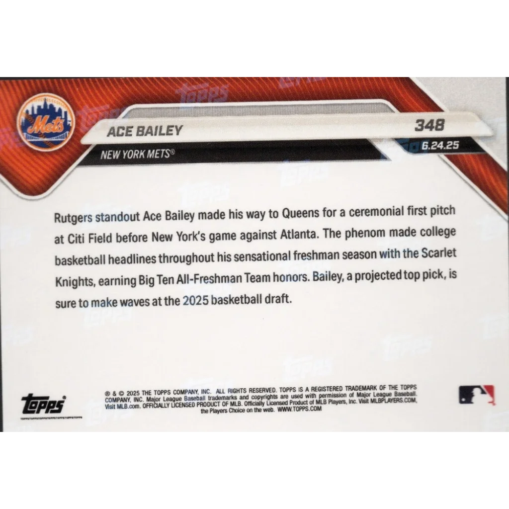 Back of Authentic Topps Now Ace Bailey Baseball Card with Third Party Authentication