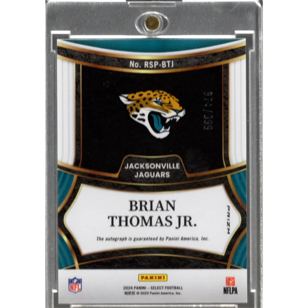 Autographed Brian Thomas Jr Jacksonville Jaguars trading card on display