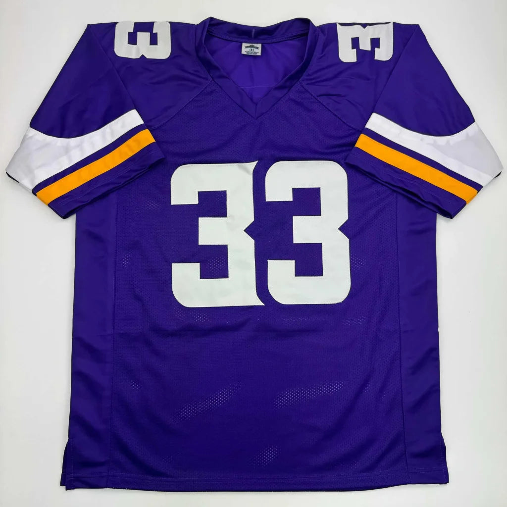 Purple custom jersey with white and gold stripes for professional sports league fans
