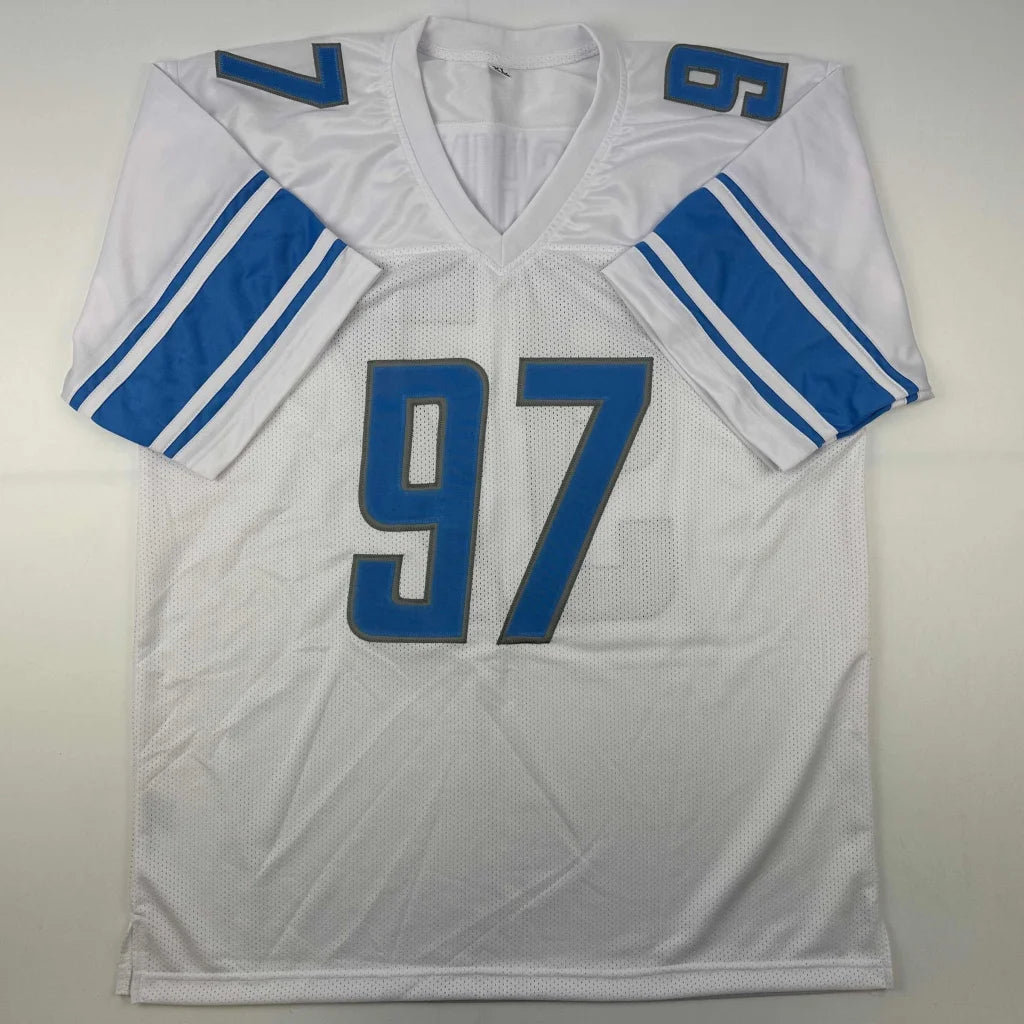 Autographed Aidan Hutchinson Detroit white custom jersey, number 97