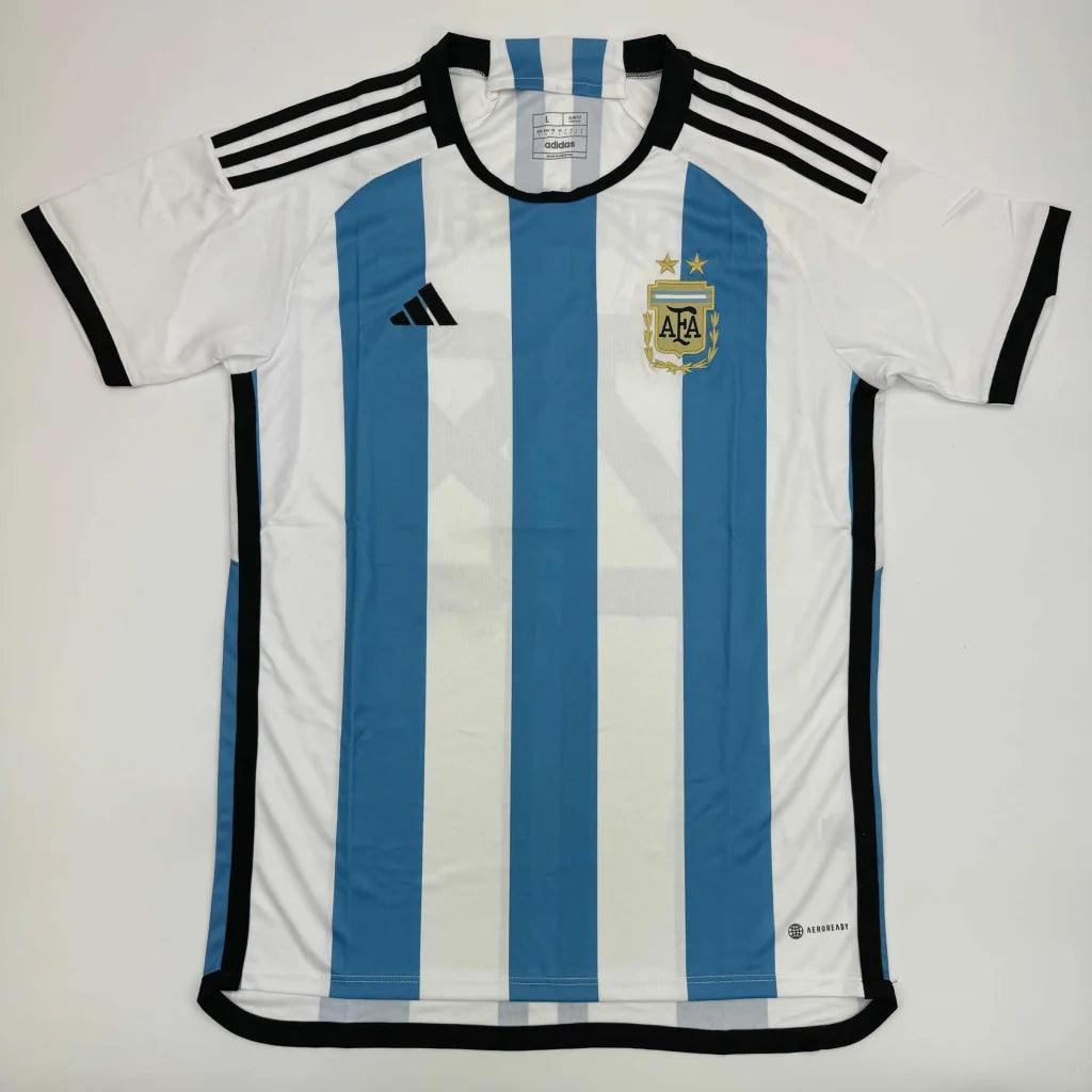 Argentina national football team home jersey with blue and white stripes, third party authentication