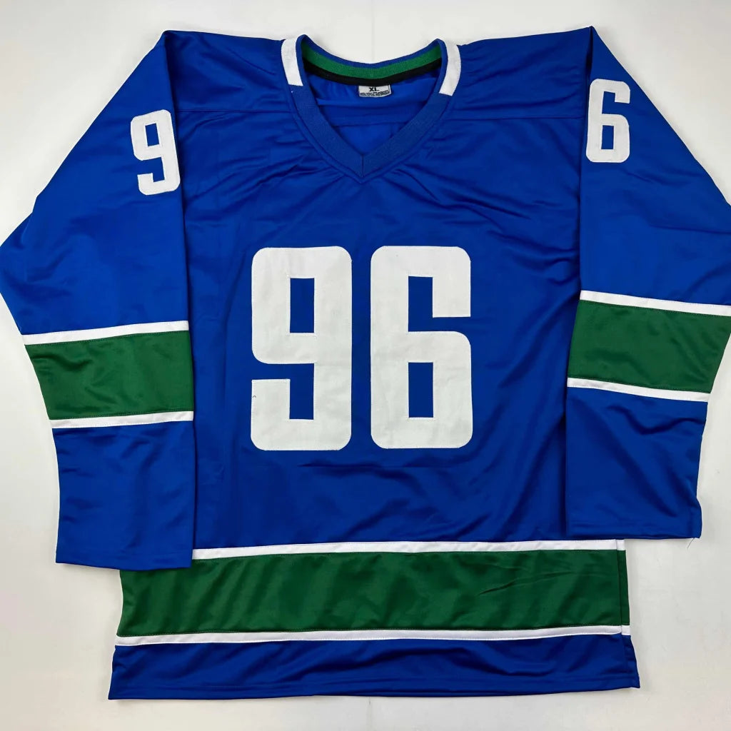 Autographed Andrei Kuzmenko Vancouver Canucks blue custom hockey jersey with number 96