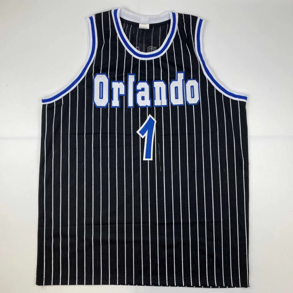Black pinstriped Orlando basketball jersey with third party authentication and number 1
