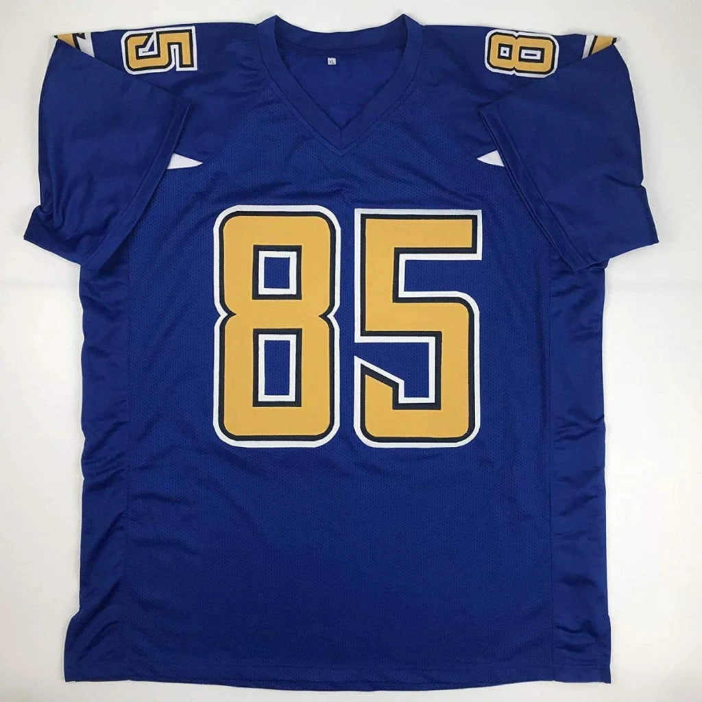 Blue and gold custom jersey with number 85 from professional sports league collection