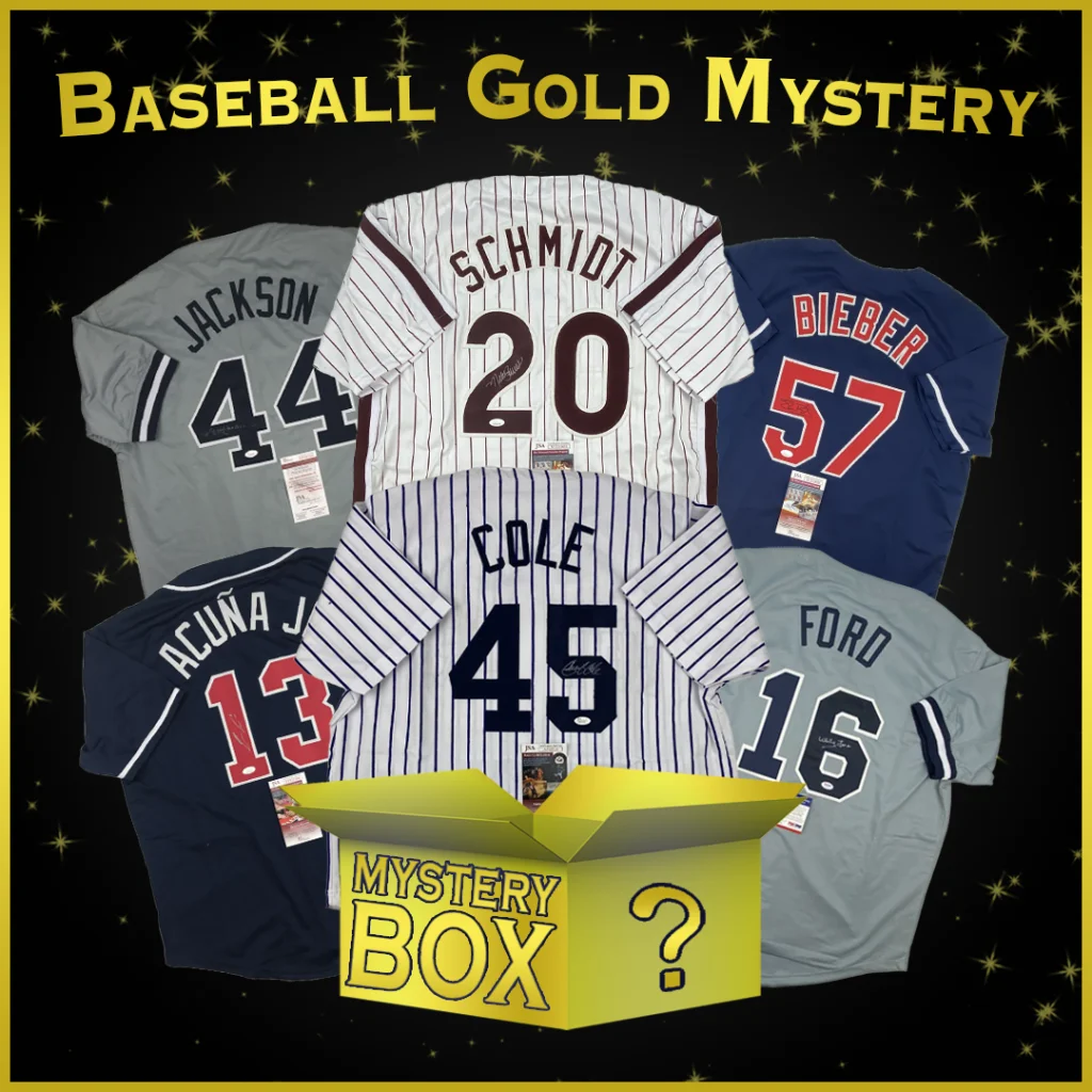Autographed/Signed Baseball GOLD Series 1 Jersey Mystery Box with PSA JSA or Beckett COA | Hall of Fame Sports Memorabilia | vintageantiquesgifts.com