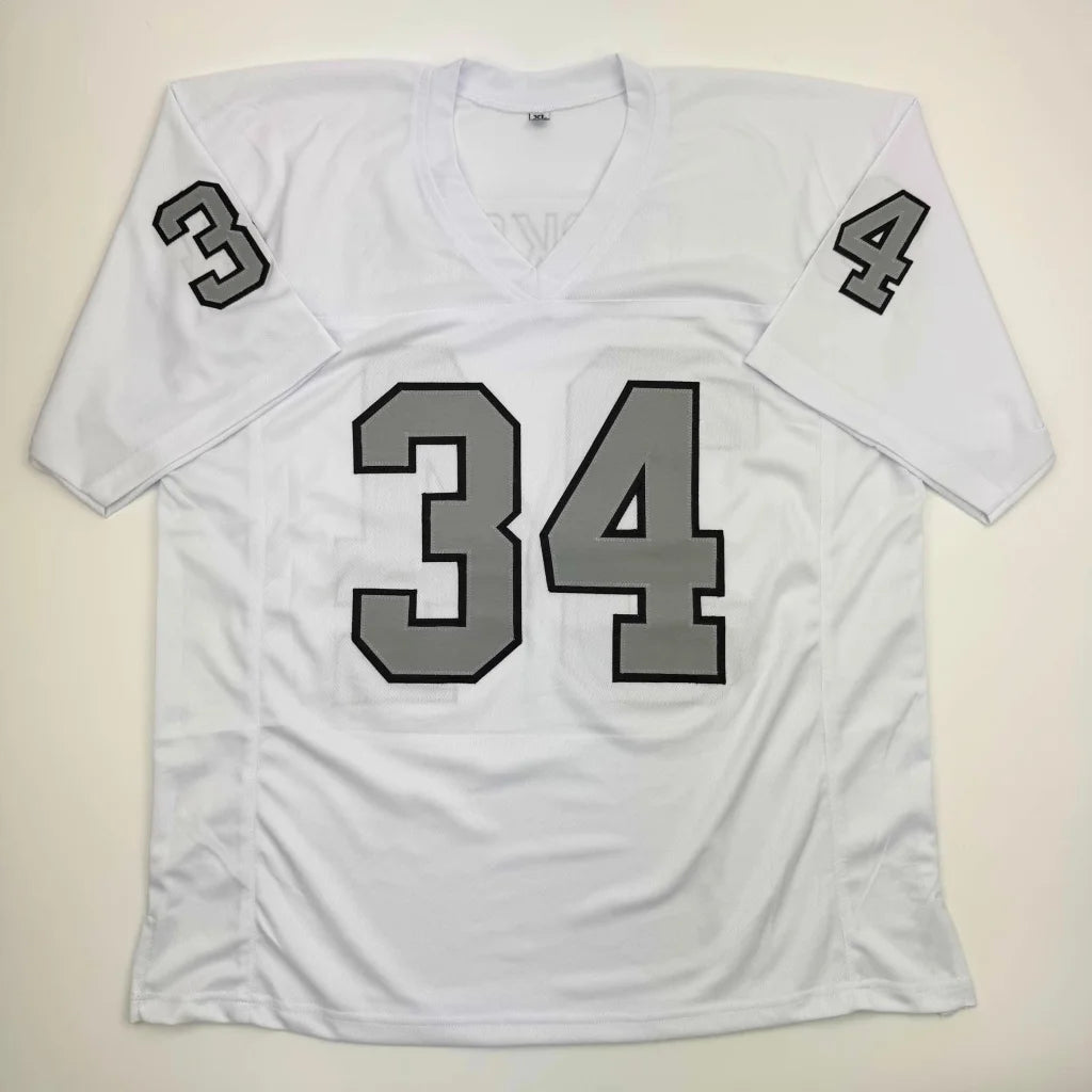 Autographed Bo Jackson white Color Rush custom jersey with number 34, professional sports NFL