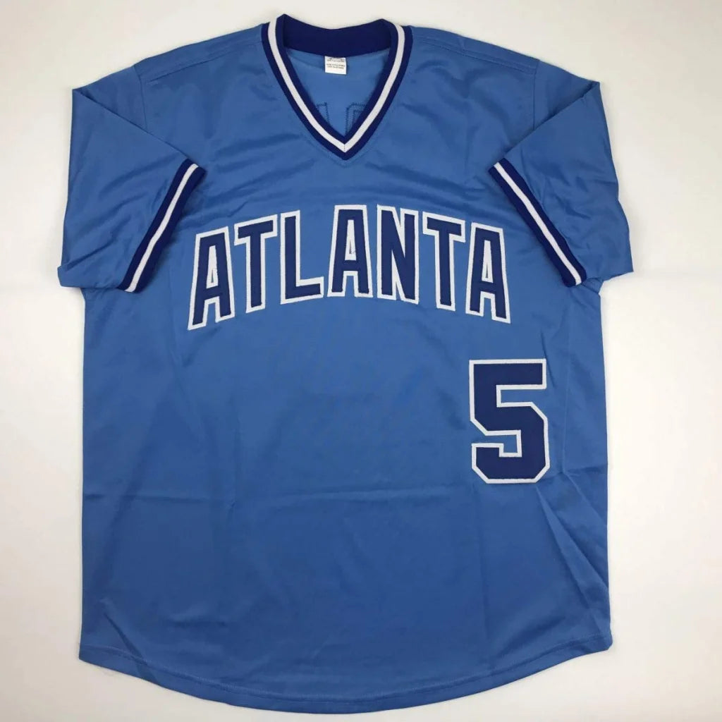 Autographed Bob Horner light blue Atlanta custom jersey number 5 JSA COA