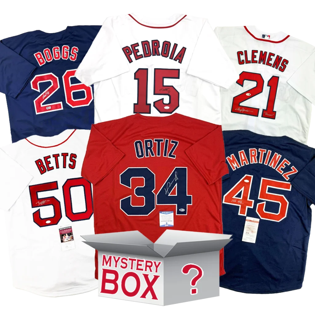 Autographed Boston Baseball Jersey Mystery Box with PSA JSA or Beckett COA | Hall of Fame Sports Memorabilia | vintageantiquesgifts.com